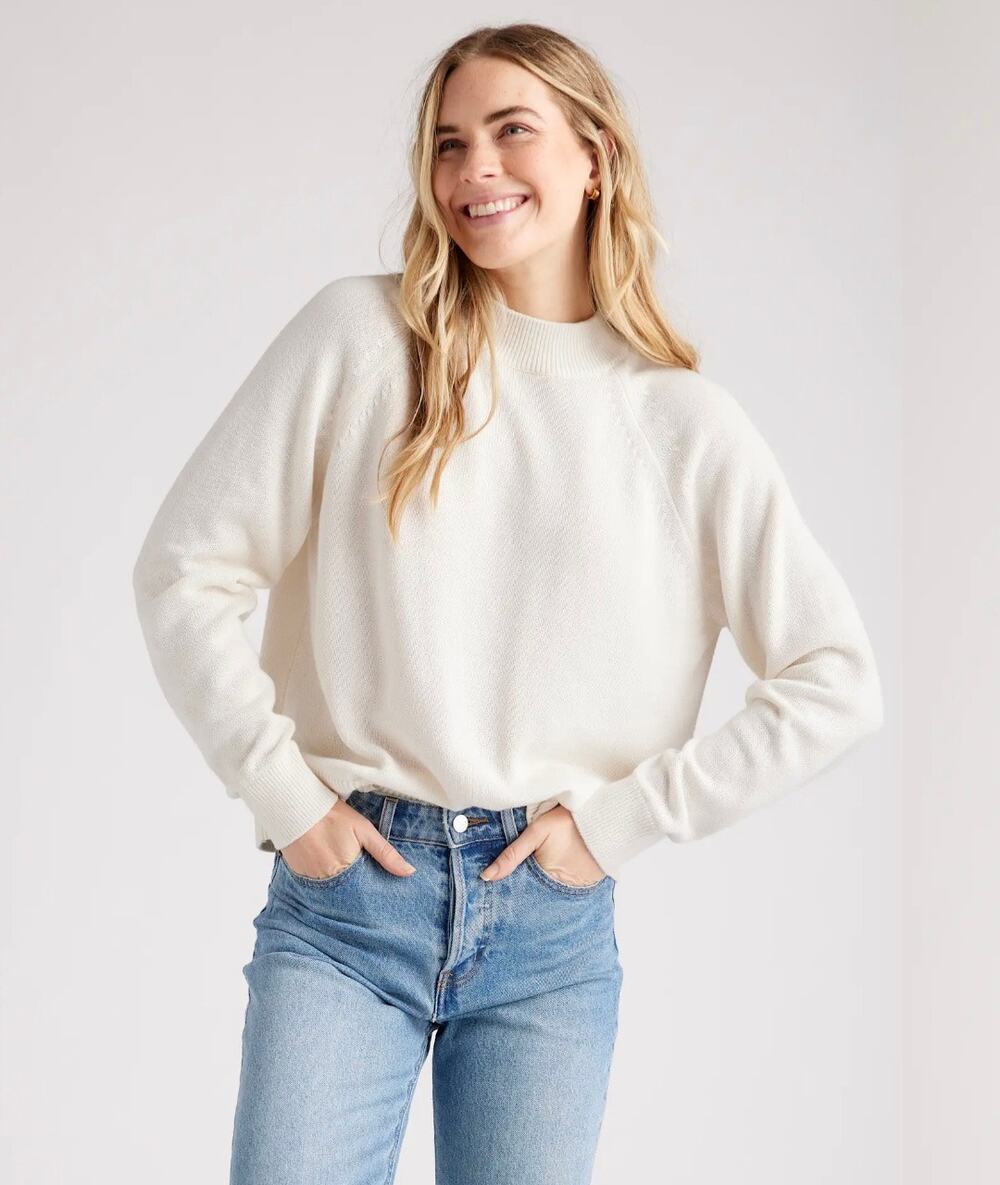 NWT Quince 100% Organic Cotton Mock Neck White Sweater Small